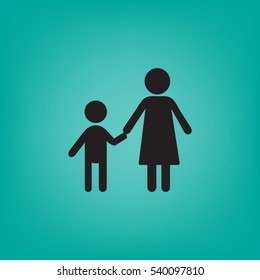 Flat icon family. Mother holds her son's hand.