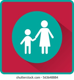Flat icon family. Mother holds her son's hand.