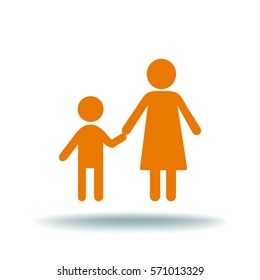 Flat icon family. Mother holds her son's hand.