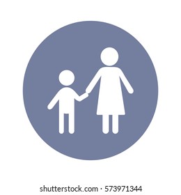 Flat icon family. Mother holds her son's hand.