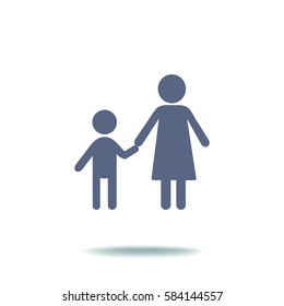 Flat icon family. Mother holds her son's hand.
