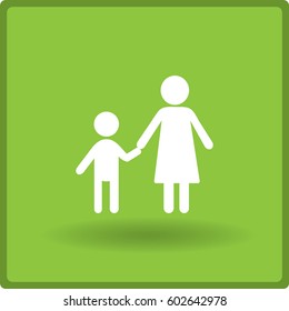 Flat icon family. Mother holds her son's hand.