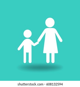 Flat icon family. Mother holds her son's hand.