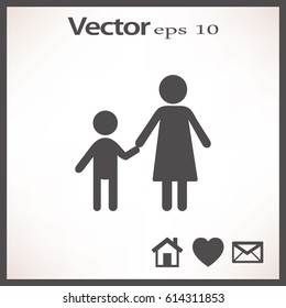 Flat icon family. Mother holds her son's hand.