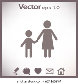 Flat icon family. Mother holds her son's hand.