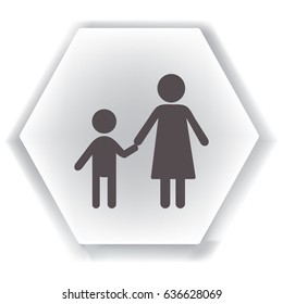 Flache Icon-Familie. Mutter hält die Hand ihres Sohnes.