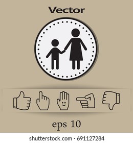 Flat icon family. Mother holds her son's hand.
