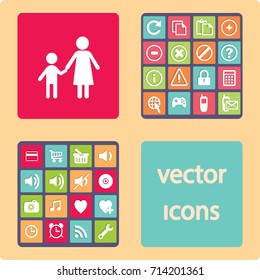 Flat icon family. Mother holds her son's hand.
