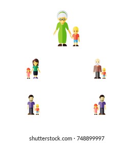 Flat Icon Family Set Of Daugther, Son, Grandma Vector Objects. Also Includes Grandma, Daugther, Grandpa Elements.