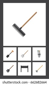 Flat Icon Farm Set Of Barbecue, Shovel, Tool And Other Vector Objects. Also Includes Gardening, Hoe, Pump Elements.