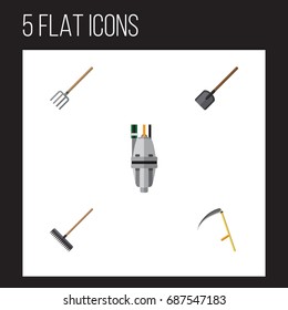 Flat Icon Farm Set Of Cutter, Harrow, Shovel And Other Vector Objects. Also Includes Harrow, Shovel, Pump Elements.
