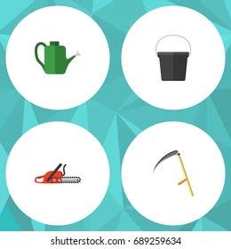 Flat Icon Farm Set Of Cutter, Pail, Bailer And Other Vector Objects. Also Includes Bucket, Container, Blade Elements.