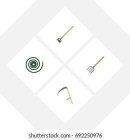 Flat Icon Farm Set Of Cutter, Hosepipe, Tool And Other Vector Objects. Also Includes Cutter, Hoe, Hosepipe Elements.
