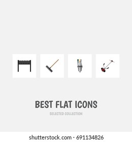 Flat Icon Farm Set Of Grass-Cutter, Harrow, Barbecue And Other Vector Objects. Also Includes Cutter, Bbq, Tool Elements.