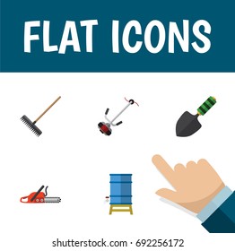 Flat Icon Farm Set Of Grass-Cutter, Hacksaw, Harrow And Other Vector Objects. Also Includes Tool, Harrow, Blade Elements.