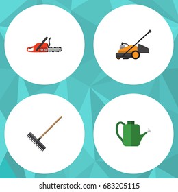 Flat Icon Farm Set Of Hacksaw, Bailer, Harrow And Other Vector Objects. Also Includes Mower, Tool, Harrow Elements.