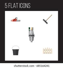 Flat Icon Farm Set Of Hacksaw, Wooden Barrier, Harrow And Other Vector Objects. Also Includes Equipment, Harrow, Saw Elements.