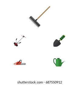 Flat Icon Farm Set Of Harrow, Trowel, Bailer And Other Vector Objects. Also Includes Shovel, Can Bailer, Hacksaw Elements.