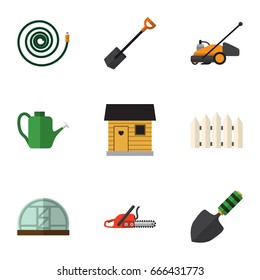 Flat Icon Farm Set Of Hosepipe, Hothouse, Hacksaw And Other Vector Objects. Also Includes Saw, Hothouse, Hacksaw Elements.