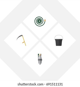 Flat Icon Farm Set Of Hosepipe, Cutter, Pump And Other Vector Objects. Also Includes Hosepipe, Garden, Tool Elements.