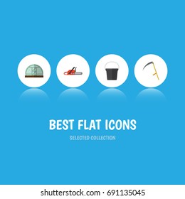 Flat Icon Farm Set Of Hothouse, Cutter, Hacksaw And Other Vector Objects. Also Includes Hothouse, Blade, Farm Elements.