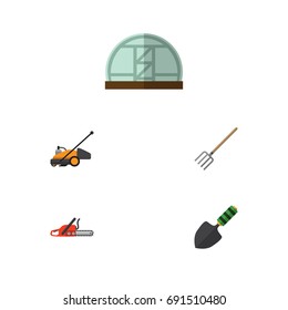 Flat Icon Farm Set Of Hothouse, Hay Fork, Trowel And Other Vector Objects. Also Includes Shovel, Farm, Spatula Elements.
