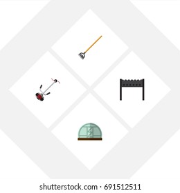 Flat Icon Farm Set Of Hothouse, Tool, Barbecue And Other Vector Objects. Also Includes Farm, Barbecue, Lawn Elements.
