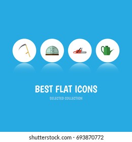 Flat Icon Farm Set Of Hothouse, Bailer, Hacksaw And Other Vector Objects. Also Includes Cutter, Blade, Saw Elements.