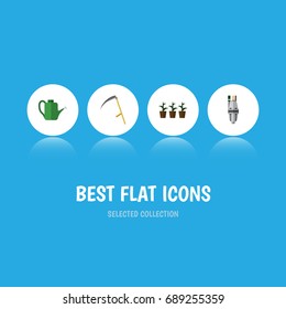 Flat Icon Farm Set Of Pump, Cutter, Flowerpot And Other Vector Objects. Also Includes Pump, Tool, Cutter Elements.