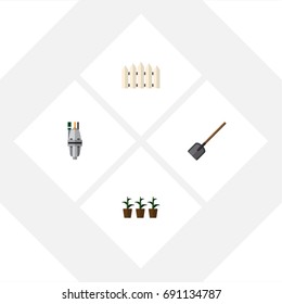 Flat Icon Farm Set Of Pump, Flowerpot, Shovel And Other Vector Objects. Also Includes Pump, Flowerpot, Botany Elements.