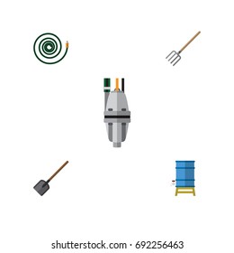 Flat Icon Farm Set Of Pump, Container, Shovel And Other Vector Objects. Also Includes Hose, Garden, Hosepipe Elements.