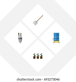 Flat Icon Farm Set Of Pump, Flowerpot, Container And Other Vector Objects. Also Includes Plant, Equipment, Flowerpot Elements.