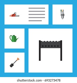 Flat Icon Farm Set Of Pump, Bailer, Spade And Other Vector Objects. Also Includes Bbq, Shovel, Brazier Elements.