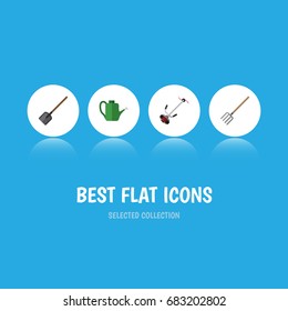 Flat Icon Farm Set Of Shovel, Hay Fork, Bailer And Other Vector Objects. Also Includes Lawn, Tool, Shovel Elements.