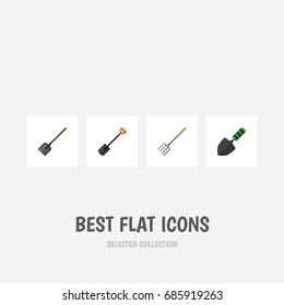 Flat Icon Farm Set Of Spade, Trowel, Hay Fork And Other Vector Objects. Also Includes Tool, Trowel, Spade Elements.