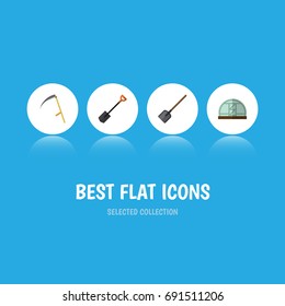Flat Icon Farm Set Of Spade, Shovel, Cutter And Other Vector Objects. Also Includes Shovel, Farm, Spade Elements.