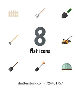 Flat Icon Farm Set Of Spade, Trowel, Tool And Other Vector Objects. Also Includes Fence, Spatula, Spade Elements.