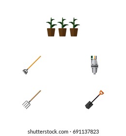Flat Icon Farm Set Of Tool, Spade, Pump And Other Vector Objects. Also Includes Flowerpot, Pump, Spade Elements.