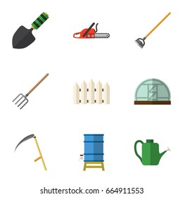 Flat Icon Farm Set Of Trowel, Hay Fork, Cutter And Other Vector Objects. Also Includes Tool, Saw, Farm Elements.
