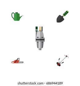 Flat Icon Farm Set Of Trowel, Pump, Hacksaw And Other Vector Objects. Also Includes Can Bailer, Lawn, Spatula Elements.
