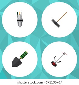 Flat Icon Farm Set Of Trowel, Pump, Grass-Cutter And Other Vector Objects. Also Includes Equipment, Spatula, Cutter Elements.