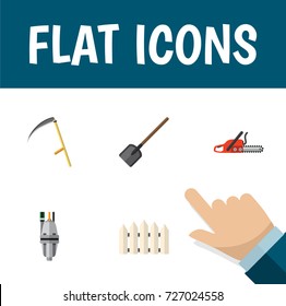 Flat Icon Farm Set Of Wooden Barrier, Pump, Shovel And Other Vector Objects. Also Includes Cutter, Tool, Saw Elements.