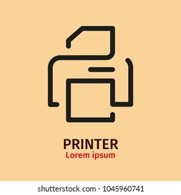 A flat icon in a fashionable modern thin style. Stylized printer on a beige background with space for text. 