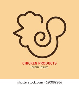 A flat icon in a fashionable modern thin style. Stylized chicken image on a beige background with space for text. 