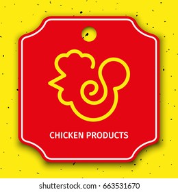 A flat icon in a fashionable modern thin style. Stylized chicken image on a red background with space for text.