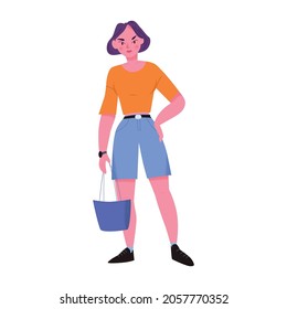 Flat icon with fashionable woman in summer casual clothing vector illustration
