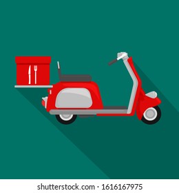 Flat Icon Fast Food Delivery Service on Moped - Vector Illustration.