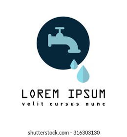 Flat Icon of faucet with a drop. For web and mobile. Stopcock with a drop. Logo. Corporate sign. Transportation through the pipe gas, oil, fuel oil, mining and processing