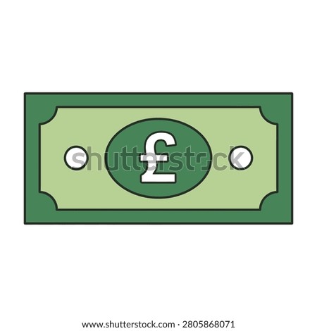 A flat icon featuring the British pound sterling currency symbol on a rectangular banknote shape. Perfect for banking, finance, economy and investment concepts.