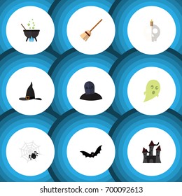 Flat Icon Festival Set Of Fortress, Superstition, Phantom And Other Vector Objects. Also Includes Rip, Witch, Specter Elements.